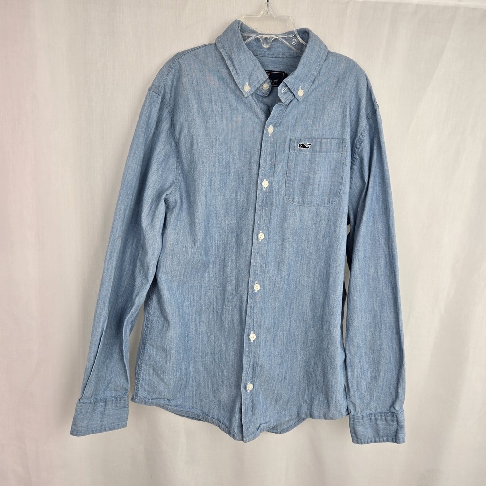 Vineyard Vines Boys Chambray Long Sleeve Button Up Shirt Size M Blue‎ Classic